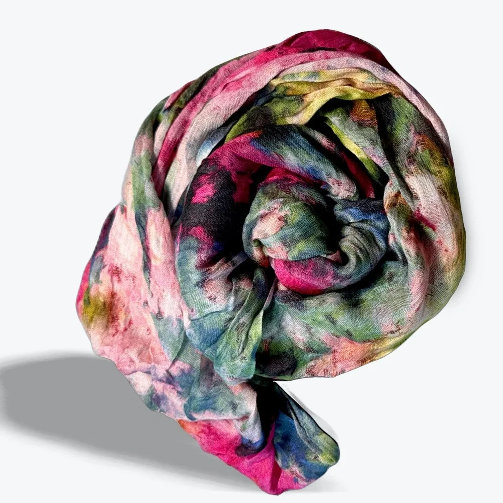 Fay Et‎ Fille Modal Silk Infiniti Scarf Floral Rectangle Pink Green Blue 24x72